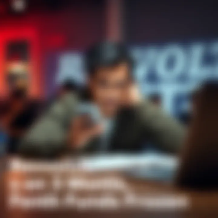 A frustrated person sitting at a table looking at their phone, showing signs of stress due to locked funds.