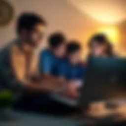 A family sits around a computer expressing confusion and frustration over blocked transfers in their bank account