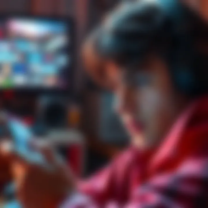 Frustrated gamer looking at broken ads A gamer frowning at a smartphone screen filled with repetitive and broken ads, disrupting gameplay
