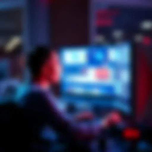 Frustrated person looking at ads A person sitting at a computer, looking frustrated while seeing repetitive online ads on the screen.