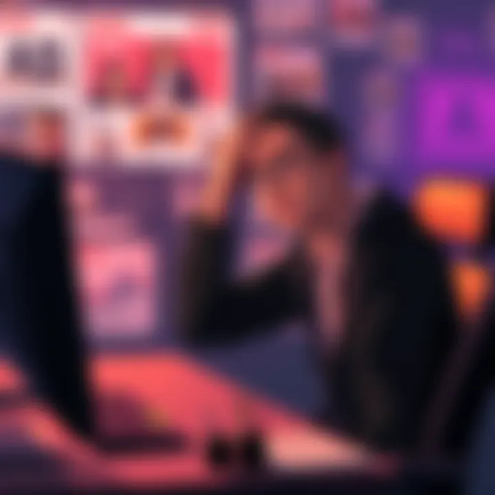 A person sitting at a computer, frustrated by multiple ads without rewards, holding their head in their hands.
