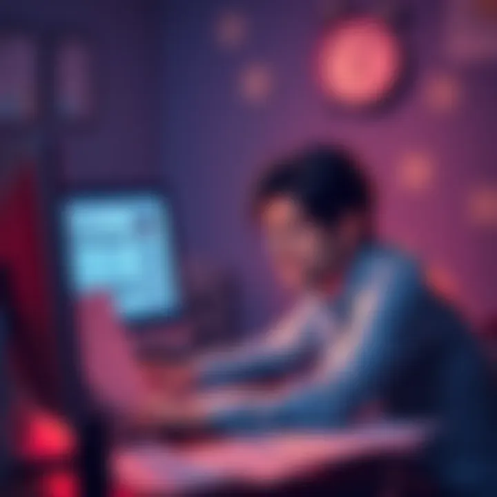 A person looks frustrated while sitting at a computer, surrounded by survey forms and a clock ticking, symbolizing wasted time on surveys.