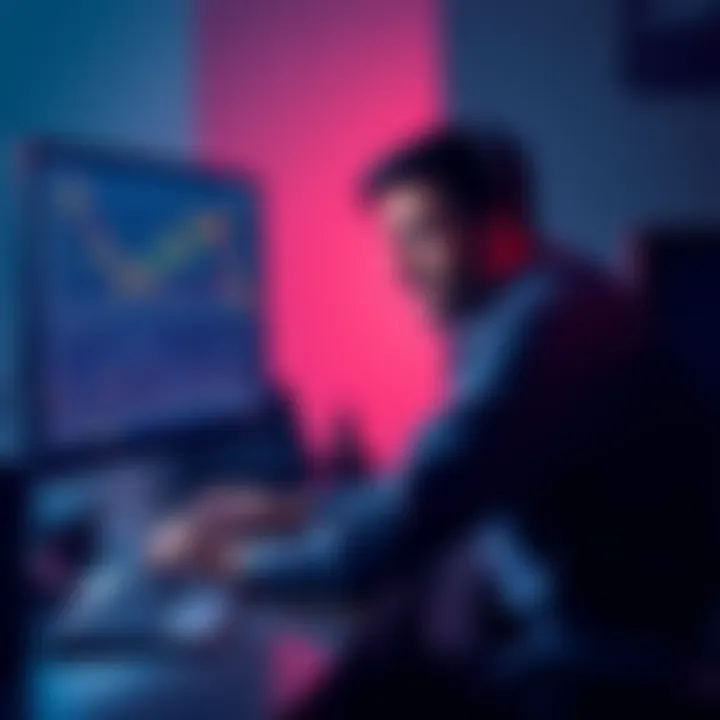 Frustrated person looking at computer screen A person sitting at a desk with a frustrated expression, looking at a computer screen displaying cryptocurrency charts, symbolizing issues with buying cryptocurrencies.
