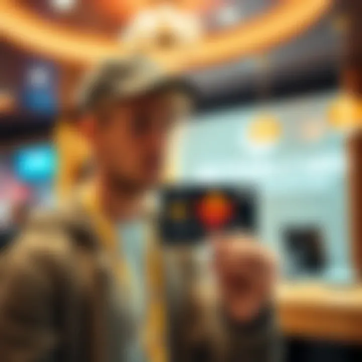 A frustrated person looks at a rejected non-KYC crypto card in front of a hotel reception
