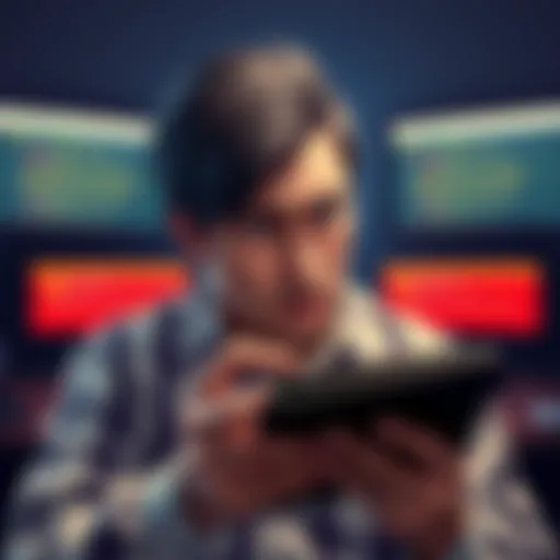 A person looking stressed while trying to withdraw USDC from a digital wallet, with computer screens showing error messages.