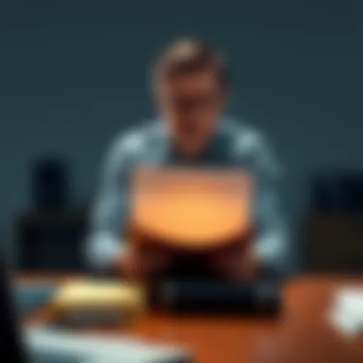 Individual sitting at a desk with an empty folder, looking disappointed while waiting for 1099 forms, symbolizing delays in tax document release.