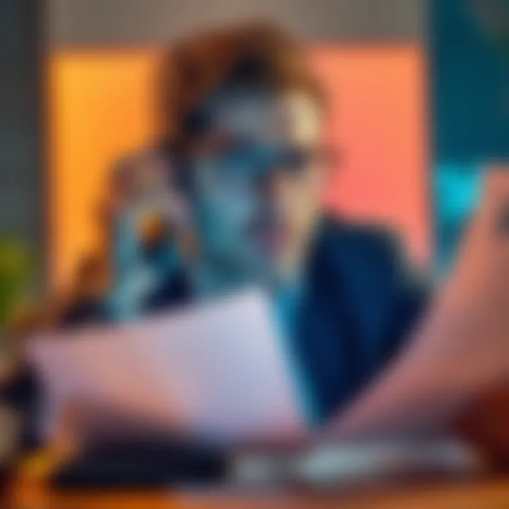 A person looking stressed while speaking on the phone, seeking help about their closed Revolut account, surrounded by paperwork