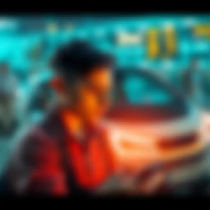 Frustrated person using a phone A person looking frustrated while trying to add funds on a mobile app, with an electric vehicle in the background.