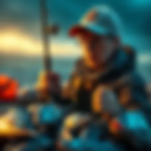 Frustrated player with fishing gear A player looking disappointed while holding a fishing rod, surrounded by various fish and trash items, showing frustration over losing despite catching all fish.