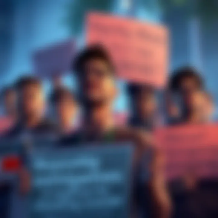 A group of players holding signs expressing frustration over cheating in Atlas Earth minigames