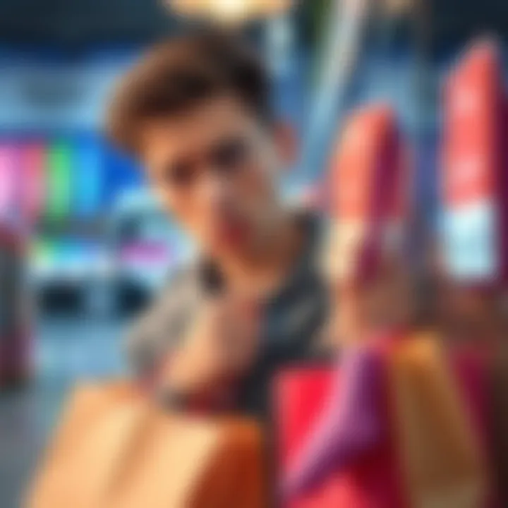 A person looks upset while holding a shopping bag, staring at a price tag that shows a lower price than what they paid.