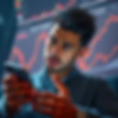 A person looking worried while checking Bitcoin prices on a phone, reflecting their concerns about a recent market decline.