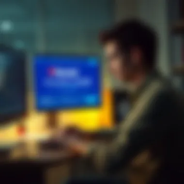 Frustrated user looking at account closure message A person sitting at a desk, looking upset while staring at a computer screen displaying a Revolut account closure notification