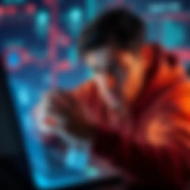 A graphic depicting a frustrated user interacting with a locked account on a digital device