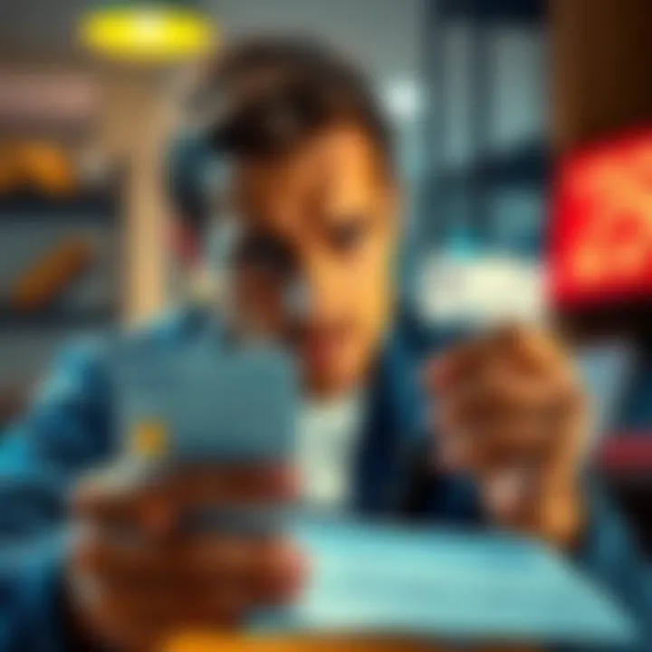 A person shows frustration while reviewing a CL Card statement, with visible concern over a frozen balance, symbolizing financial stress.