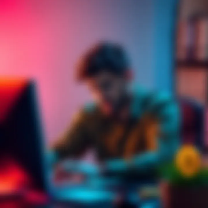 A distressed individual sitting in front of a computer, holding their head in frustration as they navigate the Coinbase platform, depicting the struggle of a delayed Bitcoin transfer.