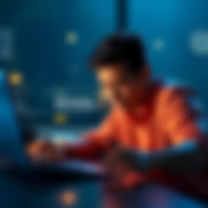 A concerned user looking at a laptop screen showing Blockfi's homepage, illustrating the uncertainty surrounding payouts.