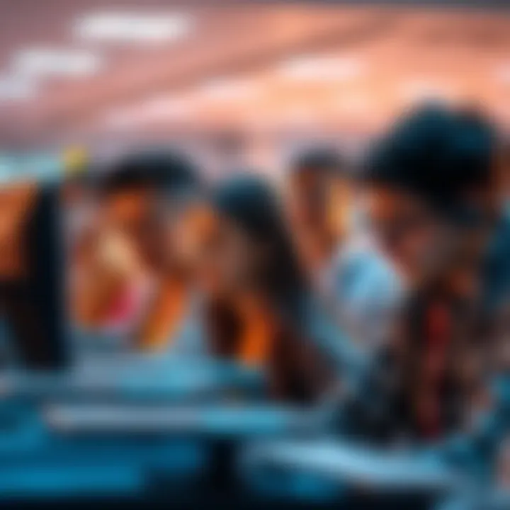 A group of people looking frustrated while waiting for their turn at a computer, symbolizing the delays in the Pi Network migration process.