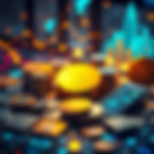 Future of Finance Concept A digital representation of cryptocurrencies and banking innovations with futuristic elements like coins and banking apps.