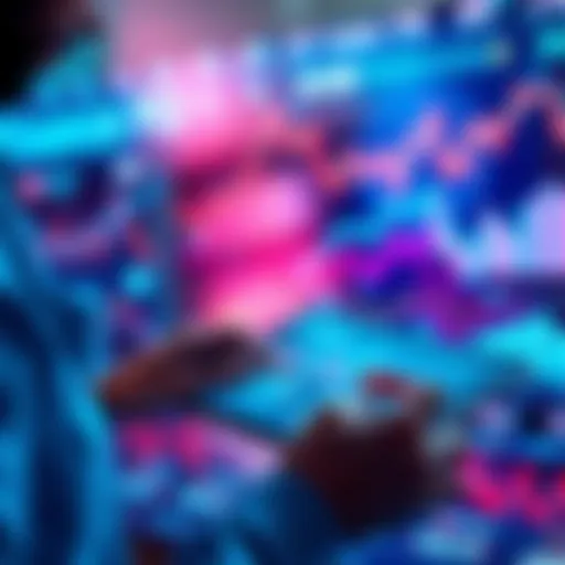 A person analyzing financial data on a digital tablet with graphs and charts in the background, representing modern finance trends.