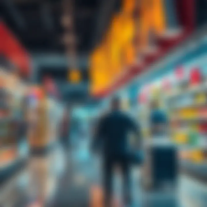 A dynamic shopping scene showcasing SLP tokens transforming retail experiences