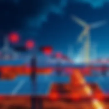 A modern power grid with solar panels and wind turbines, representing future technology in infrastructure.