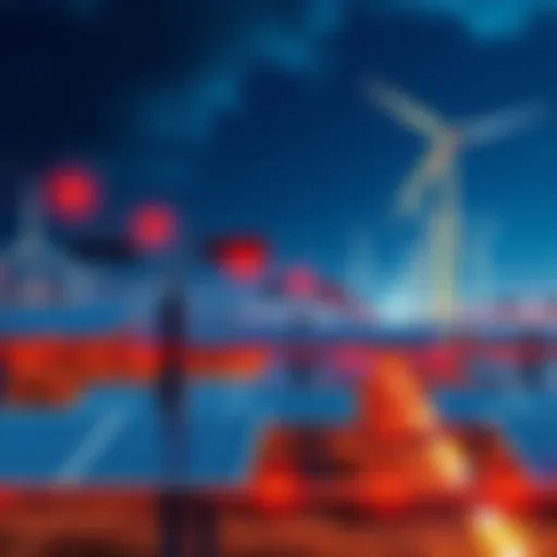 A modern power grid with solar panels and wind turbines, representing future technology in infrastructure.