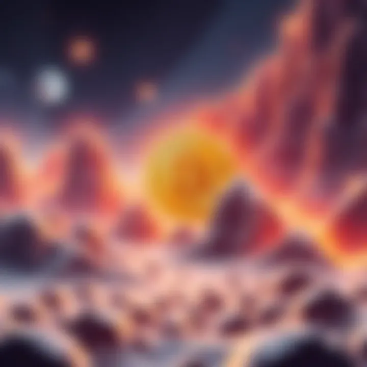 A digital representation of Bitcoin transforming the global economy in 2040, showcasing blockchain elements and emerging technologies.