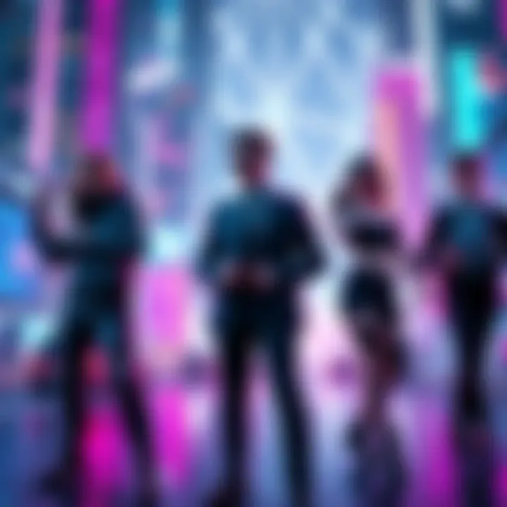 Futuristic Crypto Advisors A group of crypto financial advisors in sleek, modern outfits, showcasing advanced technology in a vibrant cityscape, inspired by a futuristic vision for 2026.