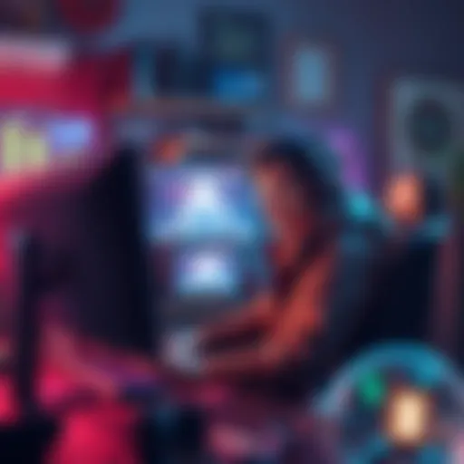 A focused gamer sits at a computer, considering strategies for converting rent before a boost, surrounded by game-related items.