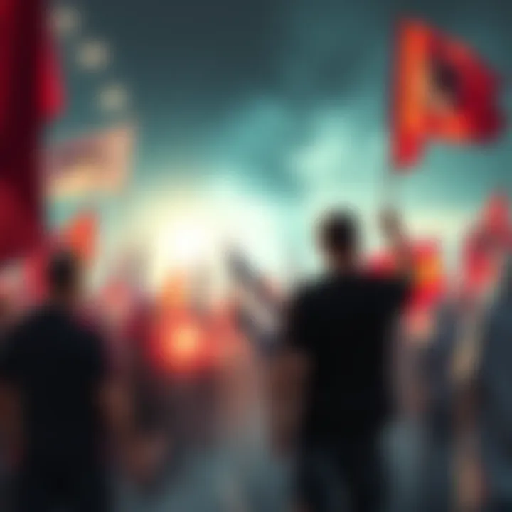 A group of people at a rally displaying flags and symbols associated with the TRVE ARYANS movement.