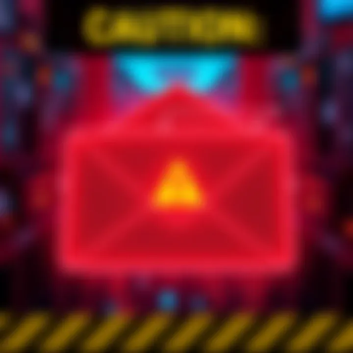 A visual representation of cybersecurity, depicting an envelope with a warning symbol, illustrating the threat of fraudulent emails impersonating Gemini.