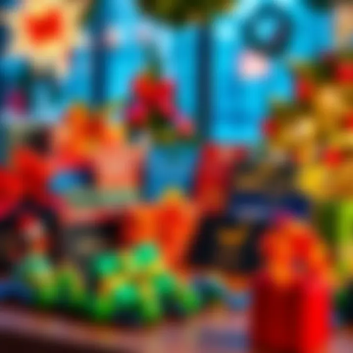 A colorful display of Atlas Earth gift cards on a table, with festive decorations around them