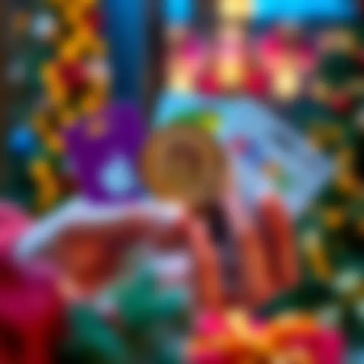 A person holding Bitcoin and various gift cards for Apple, eBay, and Amazon