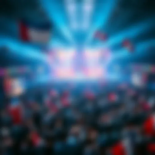 Crowd gathered in France celebrating a major worldwide event with flags and banners.