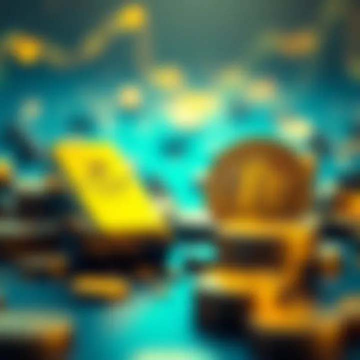 A visual comparison of gold bars and Bitcoin symbols, highlighting their market movement in 2023.