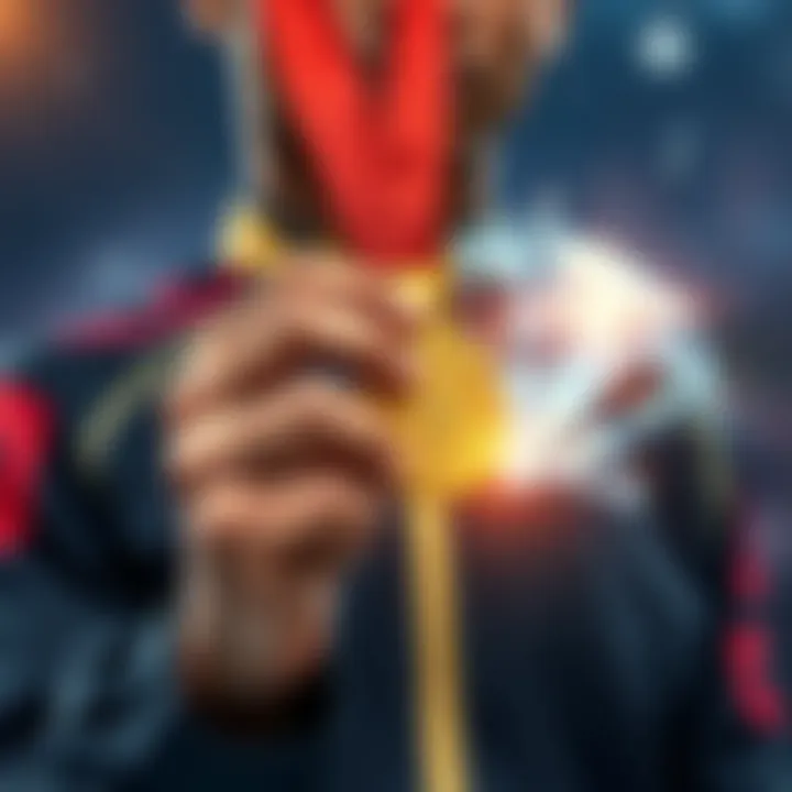 A person holding a gold medal with a sparkling diamond in the background, symbolizing ongoing ambition and success.