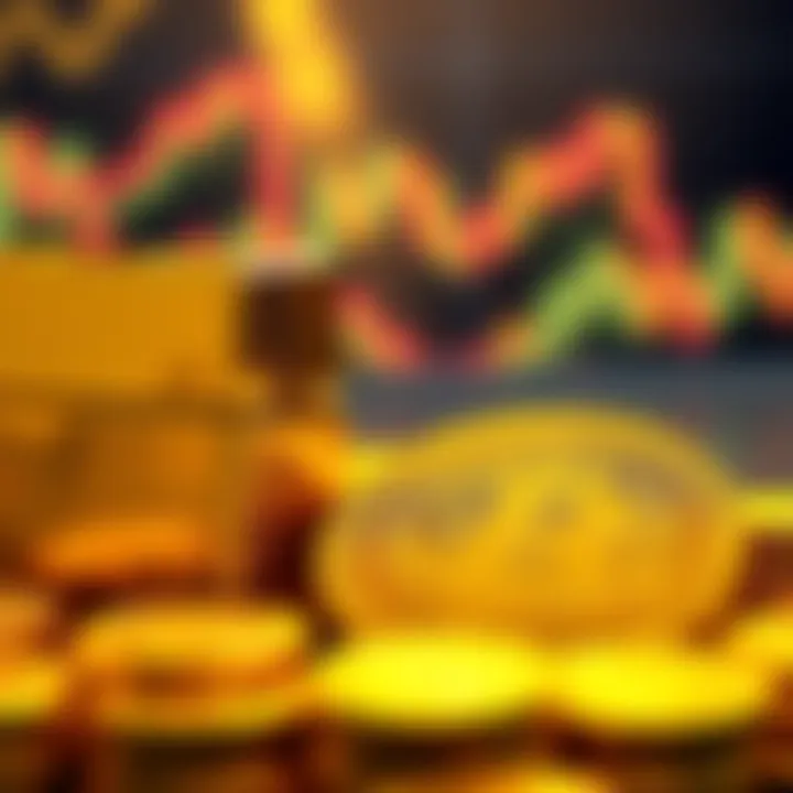 A stack of gold bars next to Bitcoin coins, symbolizing the purchase of gold with Bitcoin