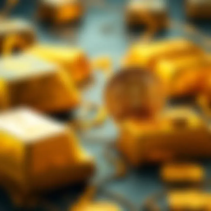 A graphic showing gold bars and a Bitcoin symbol exchanging, illustrating the shift from gold to Bitcoin investments.