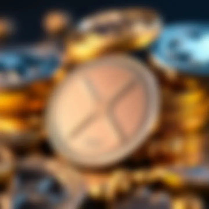 Gold and Silver Coins with XRP Symbol A close-up of gold and silver coins alongside the XRP symbol, representing the connection between precious metals and cryptocurrency.