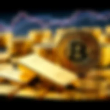 Gold and Bitcoin Comparison A visual representation showing gold bars diminishing and Bitcoin coins stable in the background, illustrating the changing dynamics in investment strategies.