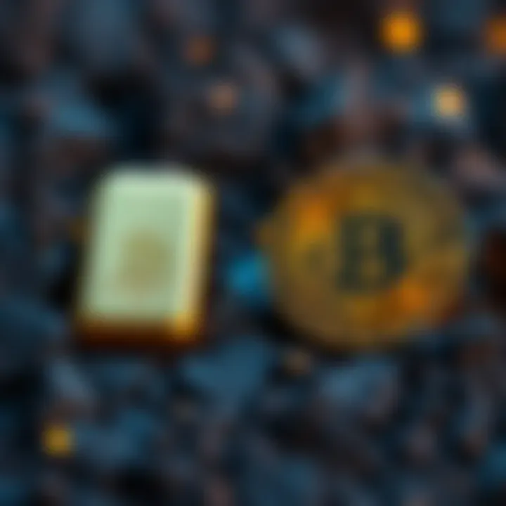 A visual comparison of a gold bar and a Bitcoin symbol, highlighting the shift in investment focus.