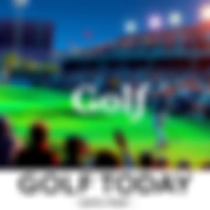 A golfer swings on the green during an exciting match, with spectators in the background cheering.