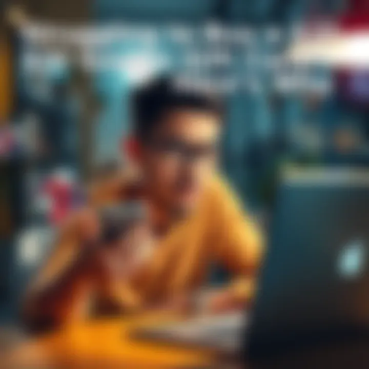 A person looking confused while trying to buy a Google Gift Card online, with a smartphone in hand and a laptop on the table.
