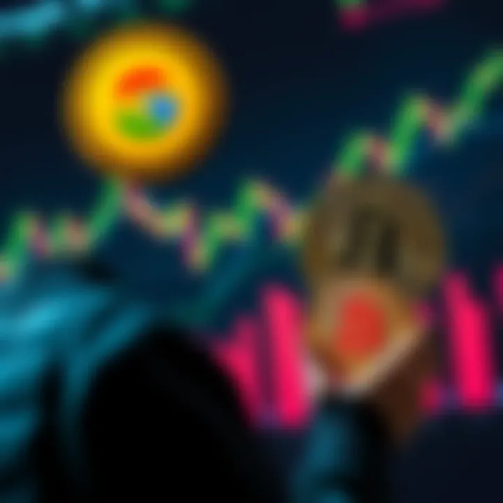 Comparison of Google and Bitcoin Assets A person considering selling shares of Google or Bitcoin, weighing options with financial graphs in the background.