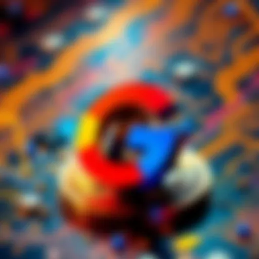 Google logo with a representation of Bitcoin's security symbol and quantum computing elements in the background.