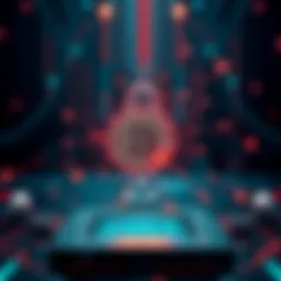 A graphic showing a quantum computer targeting Bitcoin wallets with a digital lock. Represents the risk to Bitcoin security.