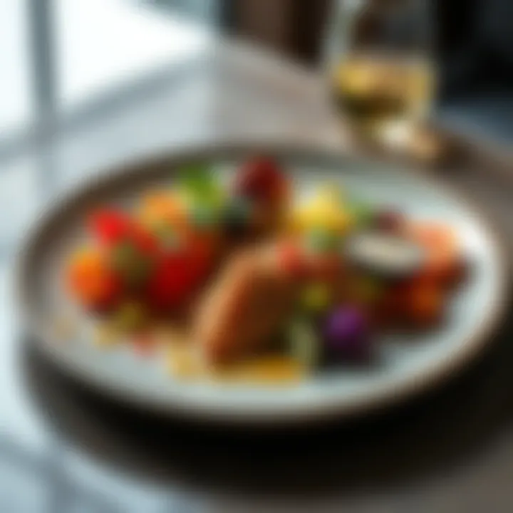 A beautifully arranged plate featuring an innovative pre-rich meal with vibrant colors and unique ingredients
