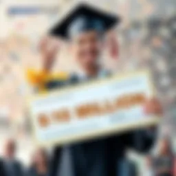 A happy graduate holding a diploma and a large check representing a surprise gift of 10 million for their future investments.