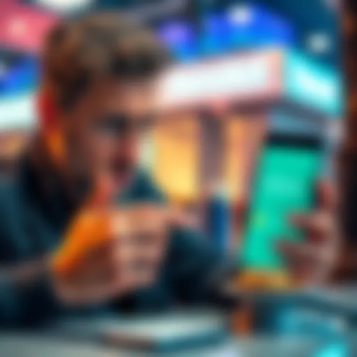 A Greek customer showing frustration while looking at a phone with a bank app, symbolizing account restrictions and legal action